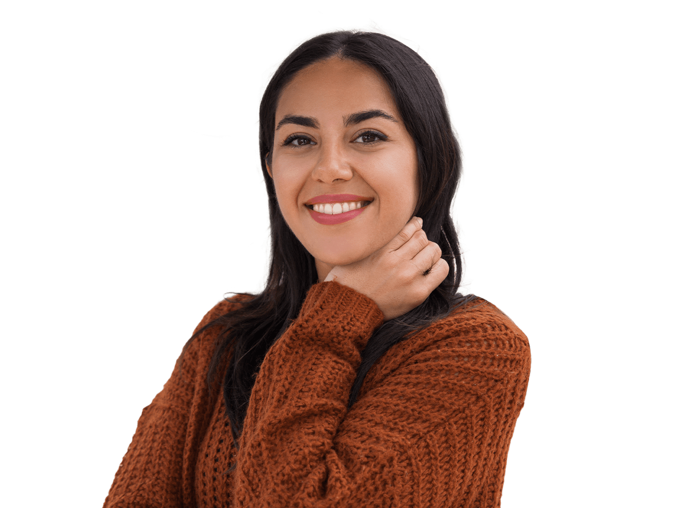 Young woman in brown sweater