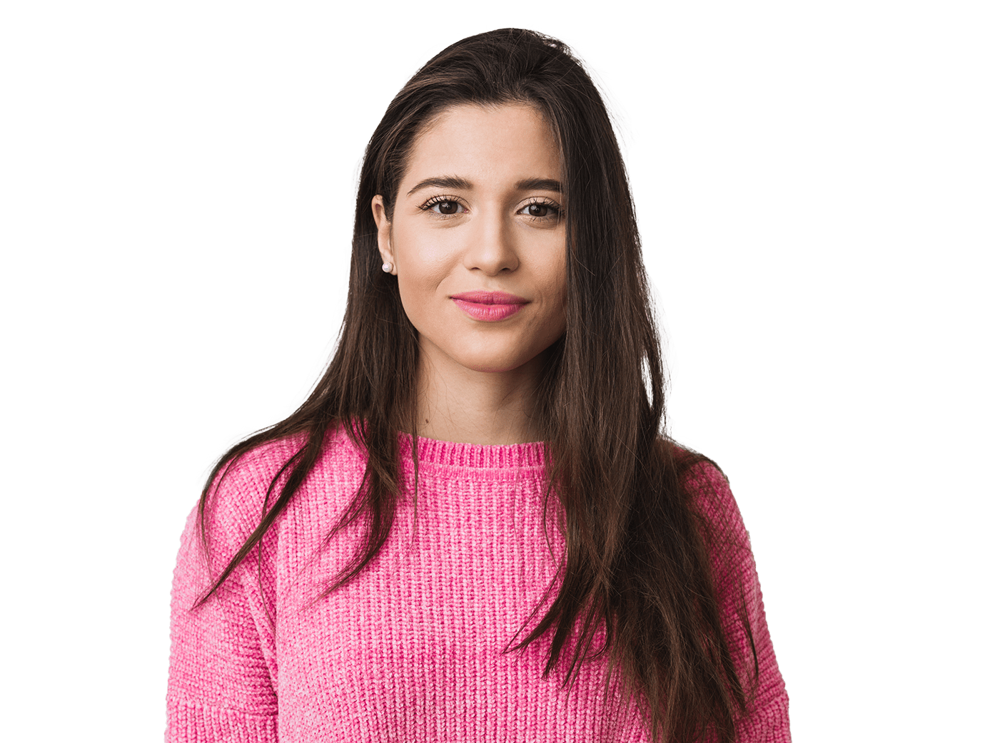 Young woman in pink long sleave sweater